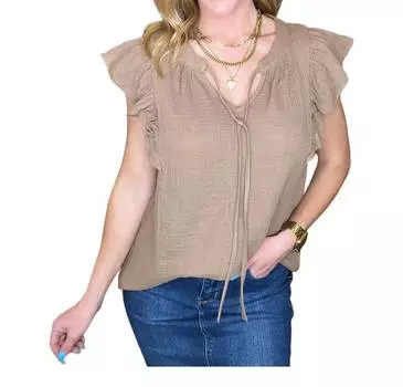 Блузка с вырезом-замочной скважиной из марли цвета мокко ANDREE BY UNIT, цвет mocha