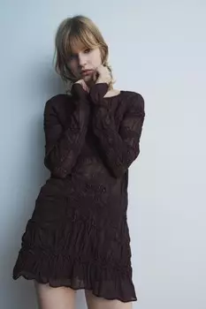 Блузка с вышитой и сборкой ZARA, светло-коричневый