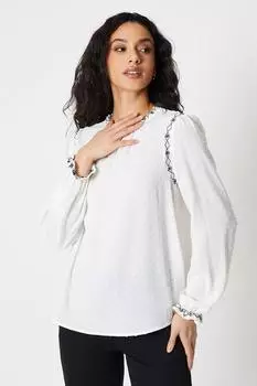 Блузка с вышивкой и оборками на шее Debenhams, белый