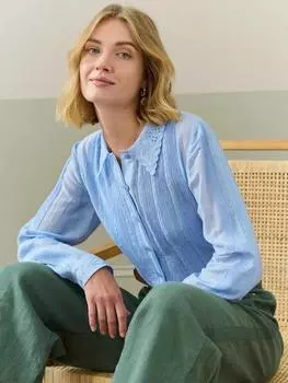 Блузка с вышивкой из шелка и хлопка Brora, цвет Hyacinth