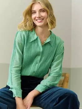 Блузка с вышивкой из шелка и хлопка Brora, цвет Pistachio