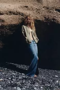 Блузка с вышивкой ZARA, хаки