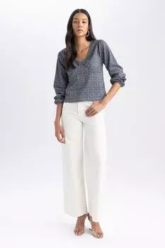 Блузка с заостренным воротником и длинными рукавами Defacto, черный