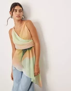 Блузка с запахом ASOS EDITION с асимметричным подолом и принтом омбре