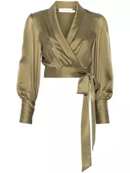 Блузка с запахом из шелка ZIMMERMANN, зеленый