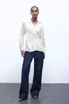 Блузка с запахом с бантом ZARA, экру