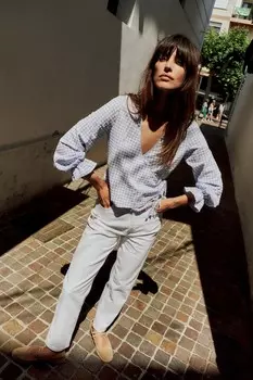Блузка с запахом в клетку в гингем ZARA, синий/белый