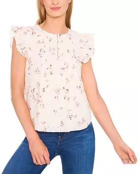 Блузка с защипами и рюшами CeCe, белый