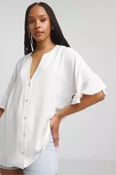 Блузка с застежкой на пуговицы и оборками на рукавах Simply Be, белый