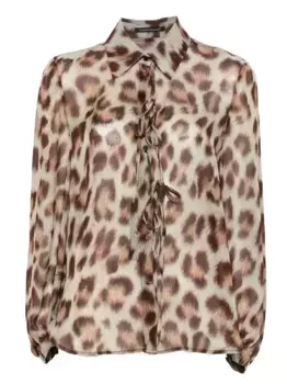 Блузка с завязками и леопардовым принтом Luisa Cerano, коричневый