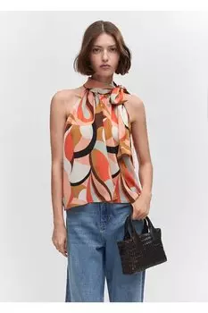 Блузка с завязками на бретельках Mango, оранжевый