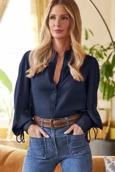 Блузка с завязками на манжетах и пуговицами через блузку Friends Like These, синий