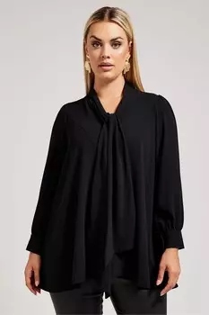 Блузка с завязками на шее и сборками Yours Curve, черный