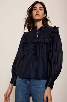 Блузка с завязками спереди и оборками Mint Velvet, синий