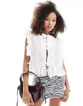 Блузка с завязками спереди и оборками в оттенке белого цвета Object