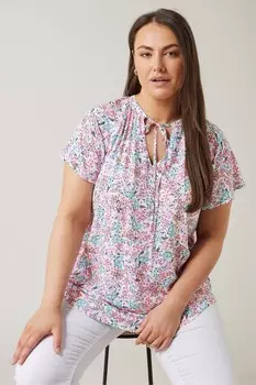 Блузка с завязкой на шее и оборками на рукавах Evans, розовый