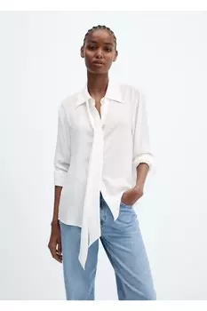 Блузка с завязочным воротником Mango, белый