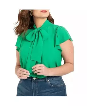 Блузка с завязывающимся воротником больших размеров с развевающимися рукавами ELOQUII, зеленый