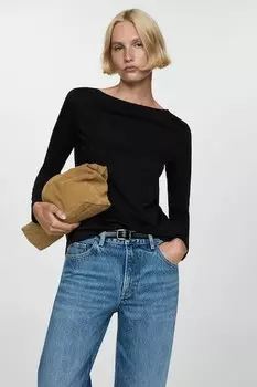 Блузка Saco с вырезом-лодочкой Mango, черный