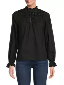 Блузка Saks Fifth Avenue с отделкой люверсами и вышивкой, черный