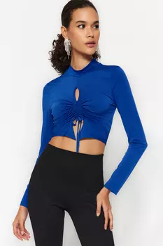 Блузка Saks с окном и вырезами Trendyol, синий