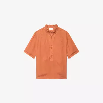 Блузка сатиновая Zadig&Voltaire с воротником-рюшем, желтовато-коричневый