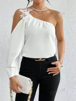 Блузка Shein Priv с рукавом-фонариком, белый