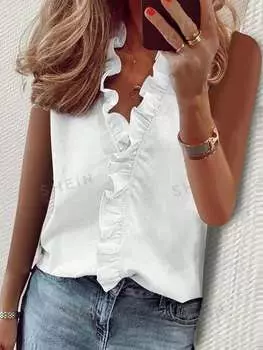 Блузка Shein Priv с рюшами, белый