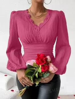 Блузка Shein с французским кружевом, розовый