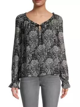 Блузка Шелковая Lana с цветочным принтом, paige / black