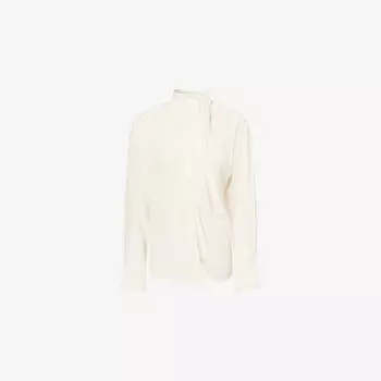 Блузка шелковая Victoria Beckham с драпированными длинными рукавами, белый