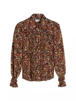 Блузка Шелковая Victoria Beckham с оборками и цветочным принтом, коричневый / оранжевый