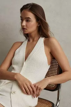 Блузка Шинейд с трикотажным вырезом Reiss, белый