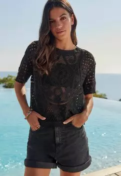 Блузка SHORT SLEEVE CREW NECK REGULAR Next, черный