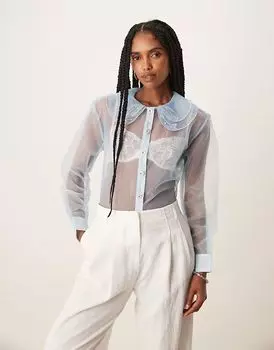 Блузка Sister Jane Chicory из прозрачной органзы светло-голубого цвета