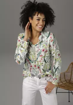 Блузка-слип Aniston CASUAL с принтом цветов и листьев, розовый