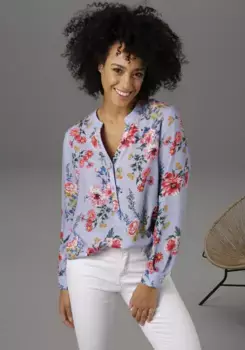 Блузка-слип Aniston CASUAL с ярким цветочным принтом, синий
