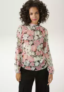 Блузка-слип Aniston CASUAL с романтическим цветочным принтом, оливковый