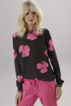 Блузка-слип Aniston SELECTED с цветочным принтом и полосатыми манжетами, цвет Schwarz-Pink-Braun