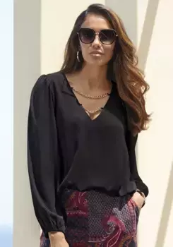 Блузка-слип LASCANA, с цепочками, элегантная женская блузка, черный