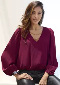 Блузка-слип LASCANA, с цепочками, элегантная женская блузка, цвет Pflaume