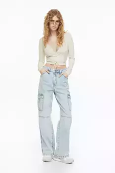 Блузка со рюшами и трансфером H&M, белый