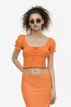 Блузка со сборками и пышными рукавами H&M, оранжевый
