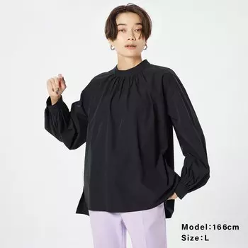 Блузка со сборками и высоким воротником PLST, черный