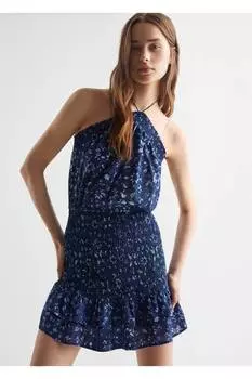 Блузка со сборками с узором Mango, синий