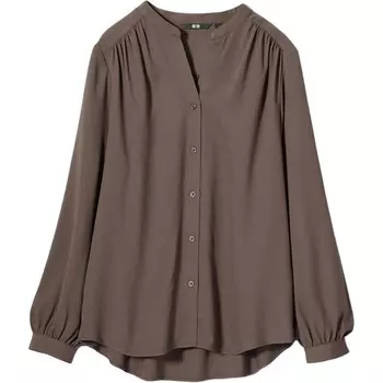 Блузка со сборкой из вискозы Uniqlo, коричневый