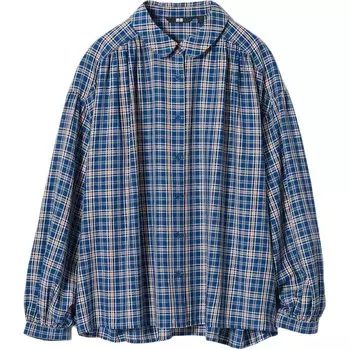 Блузка со сборкой в клетку Uniqlo, серый