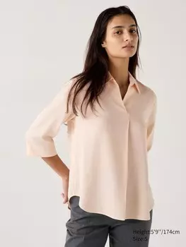 Блузка со шкиперским воротником из вискозы рукав 3/4 Uniqlo, розовый