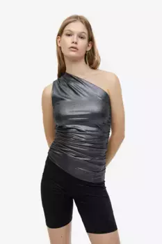 Блузка со складками и на одно плечо H&M, черный