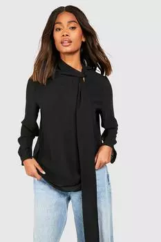 Блузка со складками на спине и завязками на шее boohoo, черный